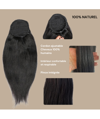 Pferdeschwanz Ponytail Dunkelbraun Mit Kordel Remy Hair Yaki Straight français