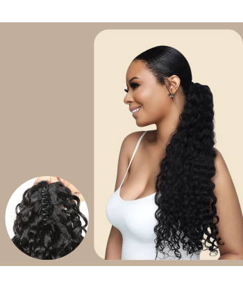 Ponytail Black Natural Remy Hair Water Wave with Clip À commander