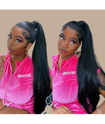 Ponytail Black Magic Ribbon Remy Hair Straight le des métaux précieux