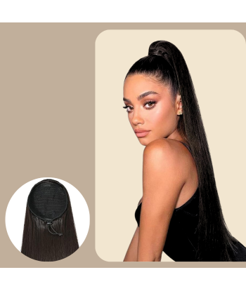 Ponytail Black Drawstring Remy Hair Straight 50% de réduction en Octobre 2024