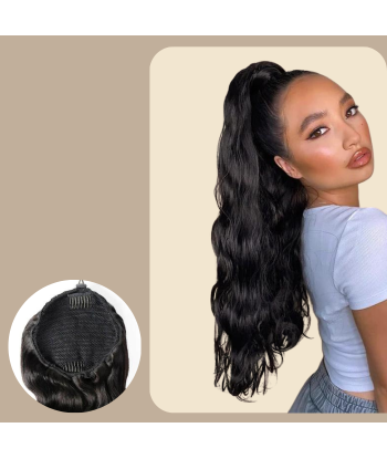 Ponytail Hair Extension Black with Drawstring Remy Hair Body Wave la chaussure