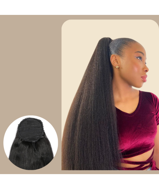 Ponytail Black Drawstring Remy Hair Yaki Straight les ctes