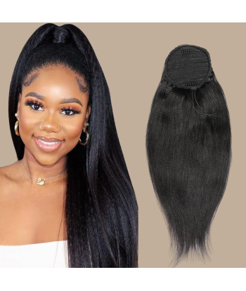 Ponytail Black Drawstring Remy Hair Yaki Straight les ctes