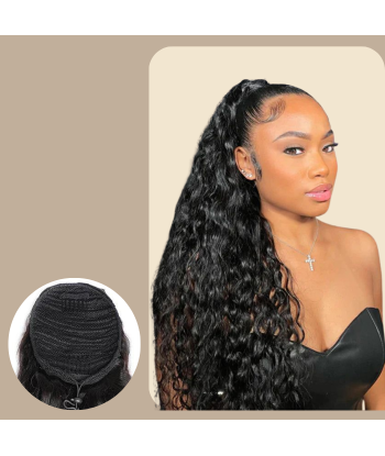 Ponytail Black Drawstring Remy Hair Water Wave Dans la société mordern