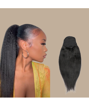 Ponytail Black Drawstring Remy Hair Yaki Straight les ctes