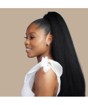 Ponytail Black Drawstring Remy Hair Yaki Straight les ctes