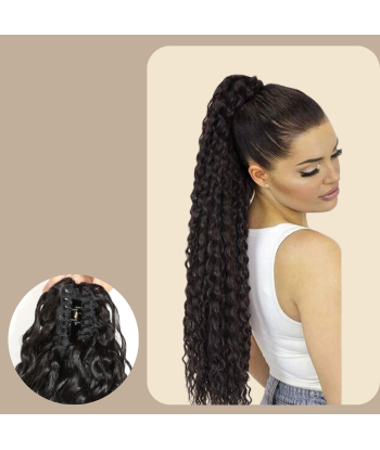 Rabo de cavalo castanho-escuro natural com mola para cabelo Remy Deep Wave livraison gratuite